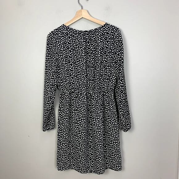 J Crew Tulip Hem Black White Heart Print Faux Wrap Dress 4 S Valentine's Day - Picture 3 of 10